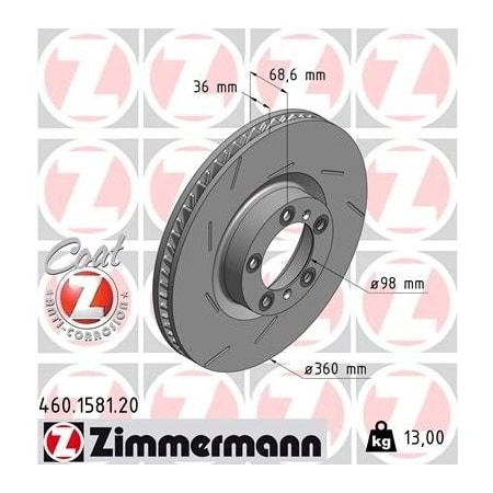Zimmermann Front Brake Rotor, 460158120 460158120